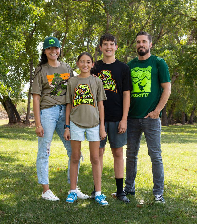 Spot it - Family wearing Velociwrapper gear